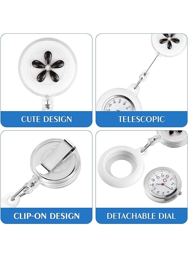 Retractable Nurse Watches Clip-on Hanging Fob Portable Pocket Watch with Cute Flower Pattern Lapel Watches for Nurses Doctors with Silicone Cover - Image 4